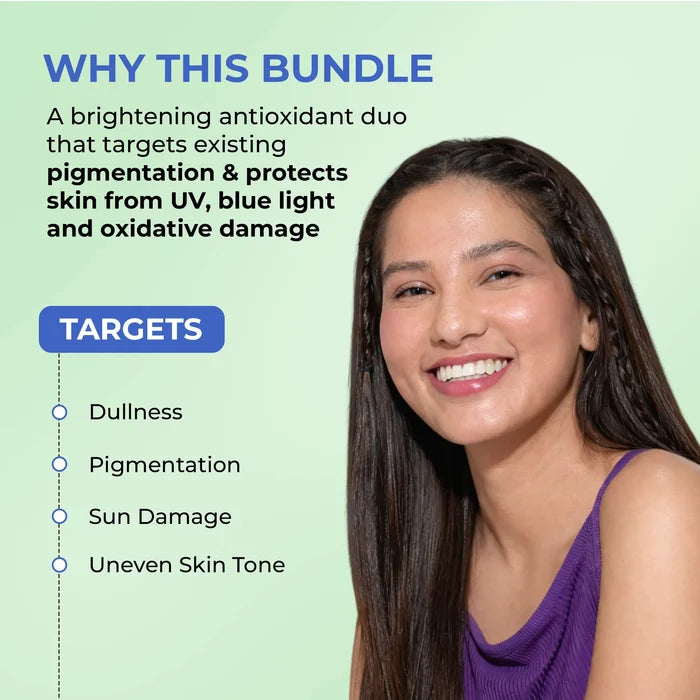 Antioxidant Brightening Duo | 5 Antioxidant Serum & Berry Bright Sunscreen | flat 50