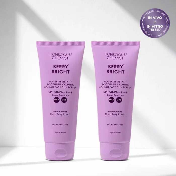 Berry Bright Sunscreen( Pack Of Two ) | SPF 50 PA ++++ & Water Resistant | 2x50 Gms | Best Deal