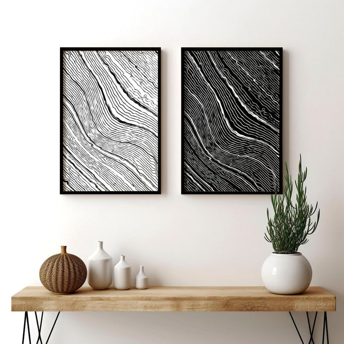 Black and white art wall | set of 2 wall art prints for living room