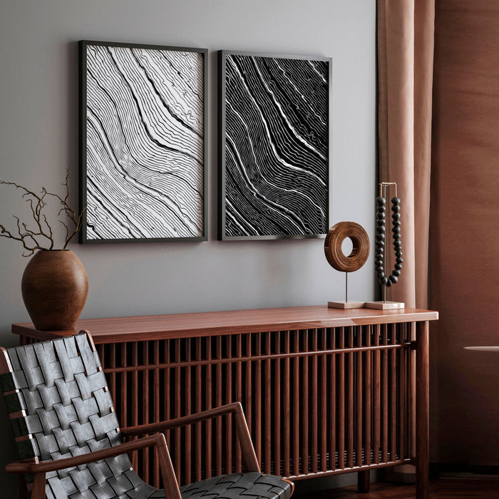 Black and white art wall | set of 2 wall art prints for living room