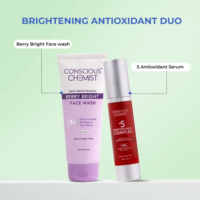 Brightening Antioxidant Duo | Berry Bright Face Wash & 5 Antioxidant Serum | flat 50
