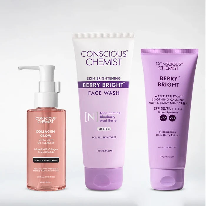 Brightening Double Cleanse Routine | Oil Cleanser, Face Wash & Sunscreen | Combo