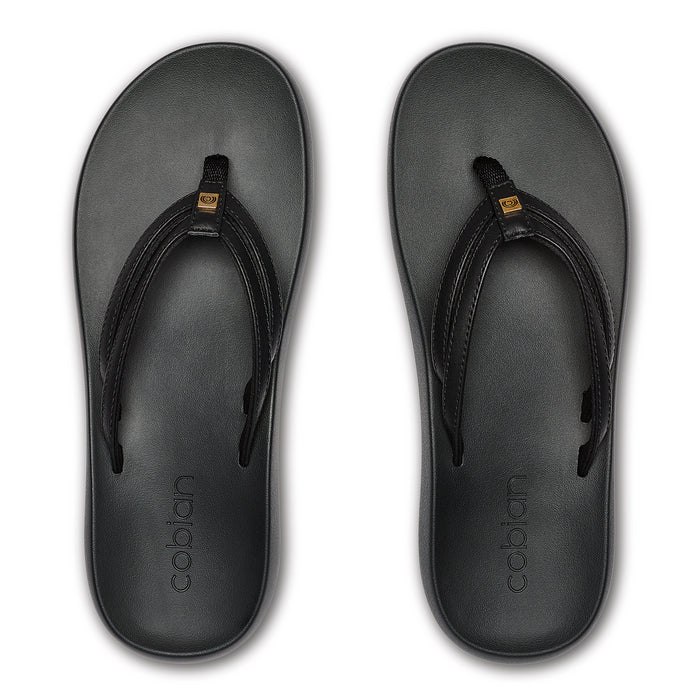 Pair of black flip-flops with 'cobian' branding on a white background #color_black