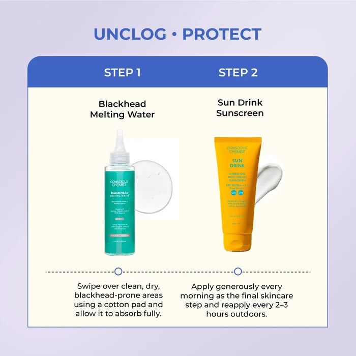 Clear & Protect Duo | Blackhead Melting Water & Sun Drink SPF 50 | Combo