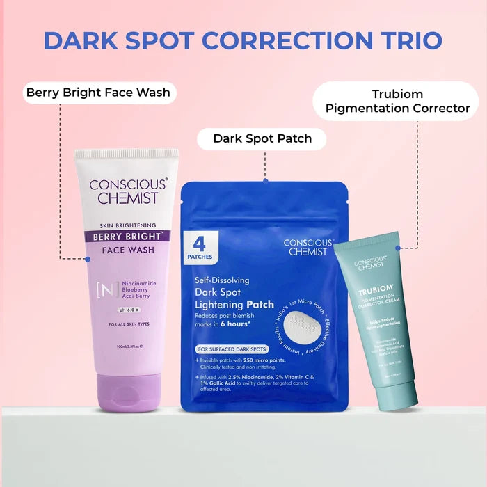 Dark Spot Correction Trio | Face Wash, Patch & Cream | Combo