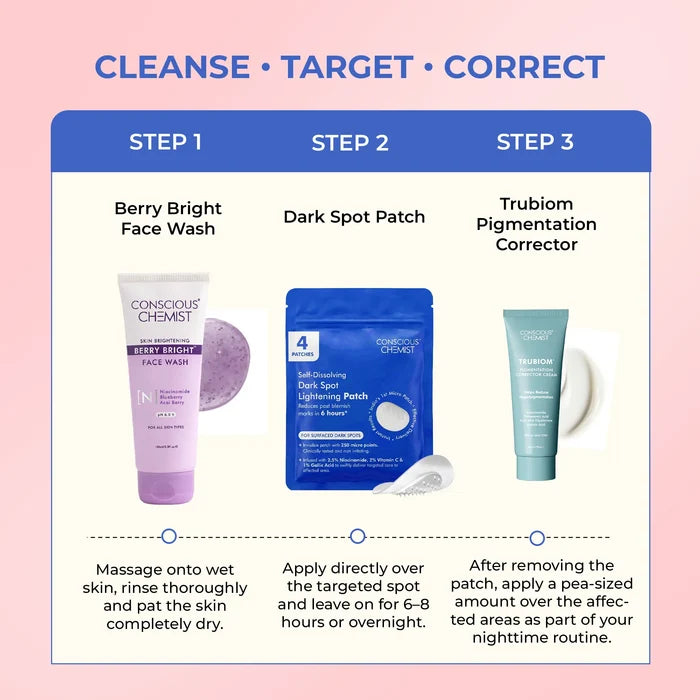 Dark Spot Correction Trio | Face Wash, Patch & Cream | Combo