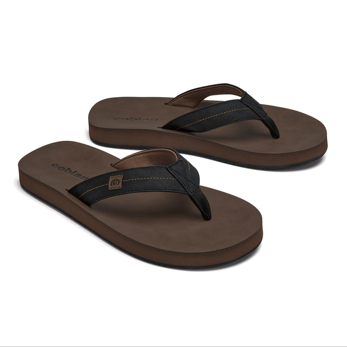 Pair of brown sandals with black straps on a white background #color_black