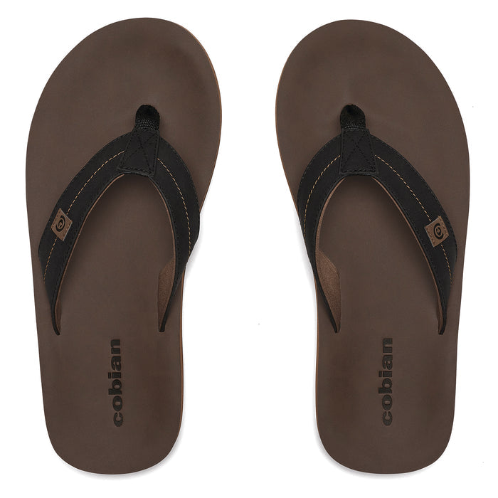 Brown flip-flops with black straps on a white background #color_black