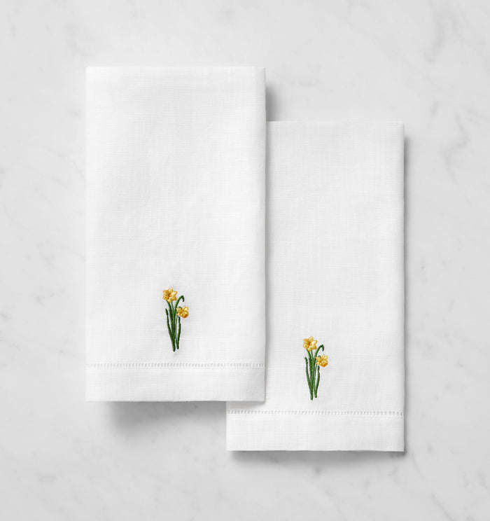 Fiorenza March Daffodil flower guest towel set of two