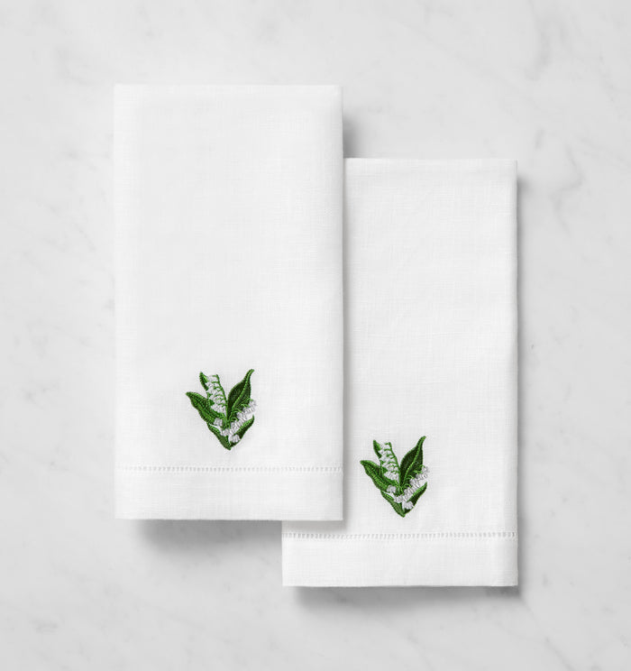 Fiorenza May Lily of the Valley flower guest towel set of two