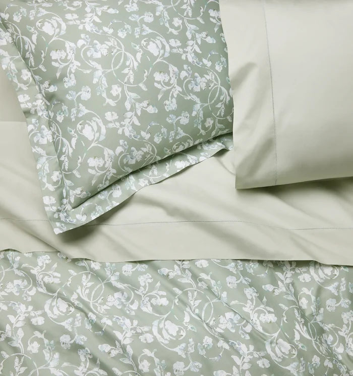 Fronda duvet cover and sham in sage with Celeste Silver Sage