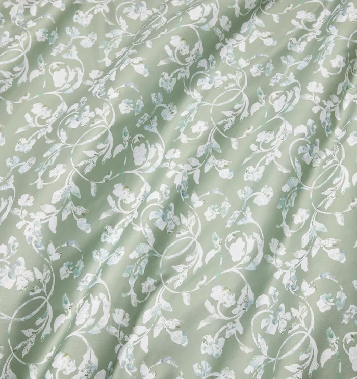 Fronda sage bed linens close up