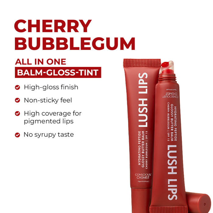 Glossy Peptide Lip Balm (Pack Of 2) | Cherry Bubblegum | 12 Hrs Hydration | 2x15 Gms