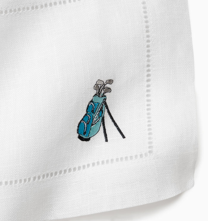 Golf cocktail napkins with the golf clubs in the golf bag