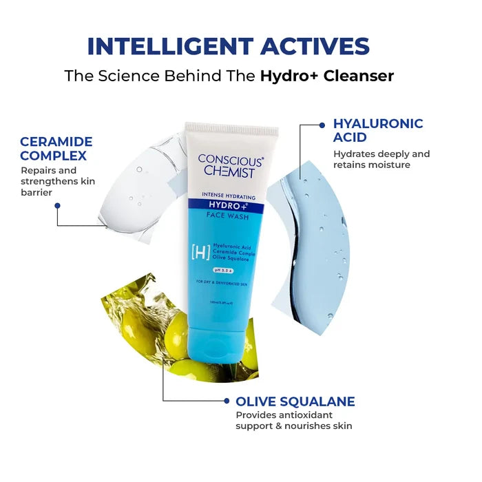 Hydro+ Face Wash( Pack Of Two) | Hyaluronic Acid & Ceramides | 2x100 ml