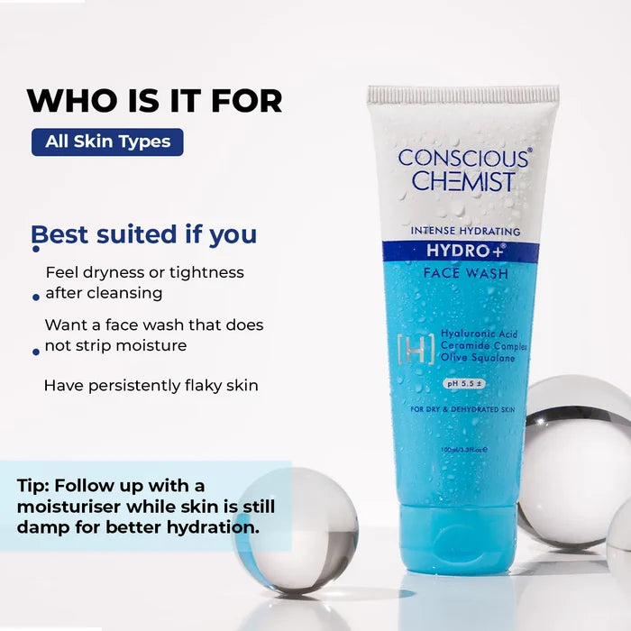 Hydro+ Face Wash( Pack Of Two) | Hyaluronic Acid & Ceramides | 2x100 ml