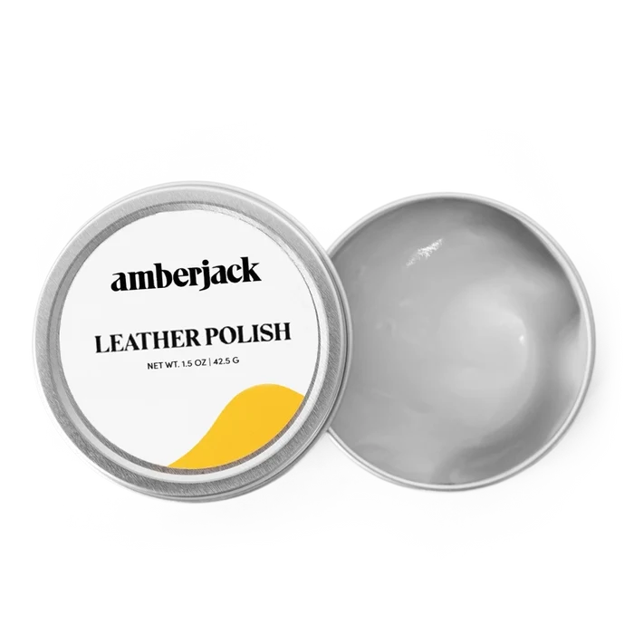 Amberjack leather polish - contained opened showing covering of container