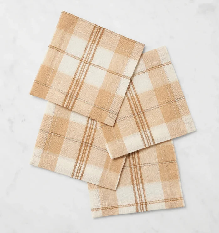 Almond/Oyster Masseria plaid cocktail napkins