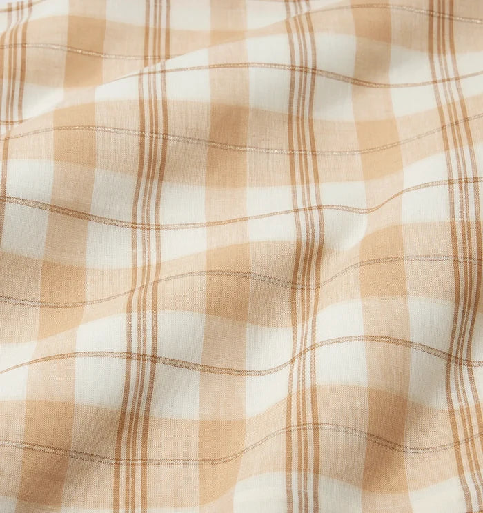 Masseria table linens close up texture  in almond/oyster stacked