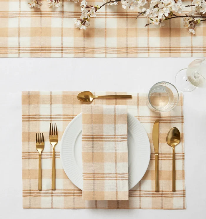Masseria  almond/oyster table setting including the napkin, placemats and table runner