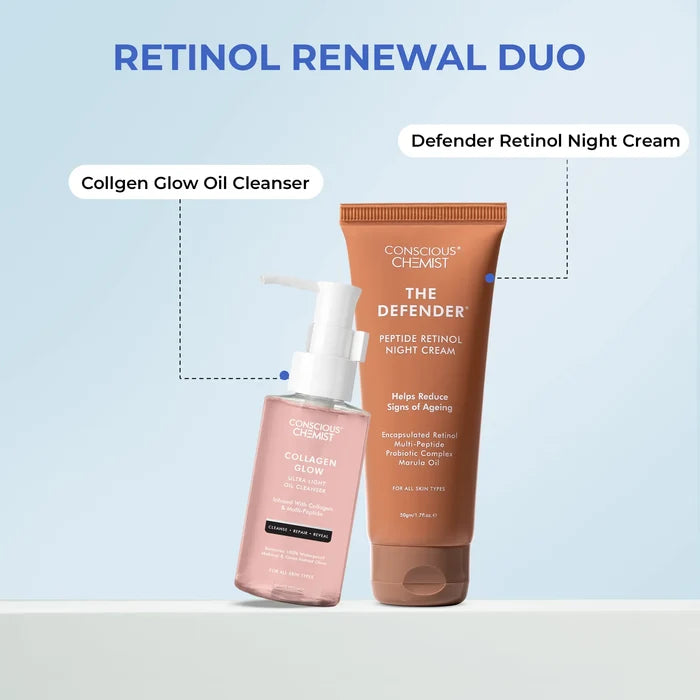 Retinol Renewal Duo | Collagen Glow Oil Cleanser & Defender Night Cream | Combo
