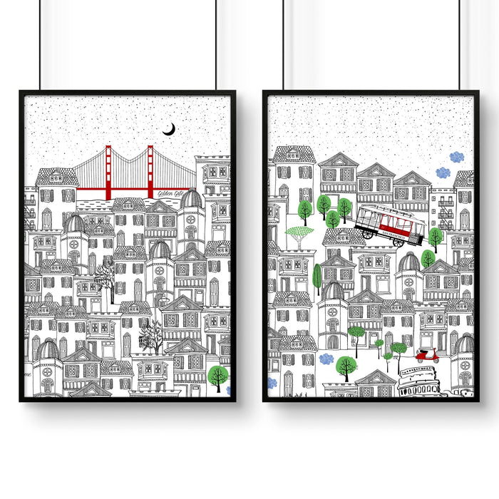 San Francisco print | Set of 2 wall art travel posters