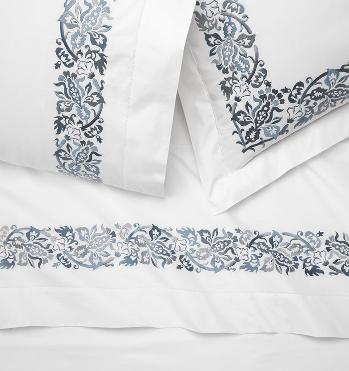 Saxon indigo sham, flat sheet & pillowcase