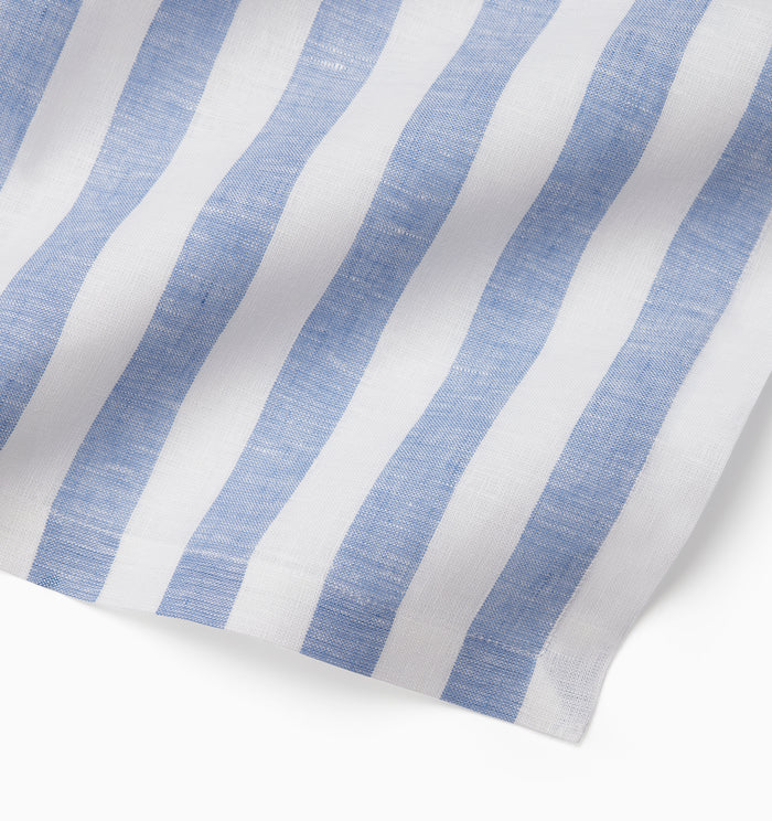 Stramare table runner corner detail shot  in white/ocean