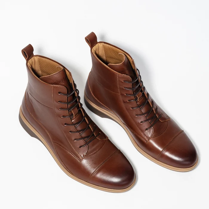 The Boot by Amberjack in Chestnut Brown Leather - Three Quarter Angle View