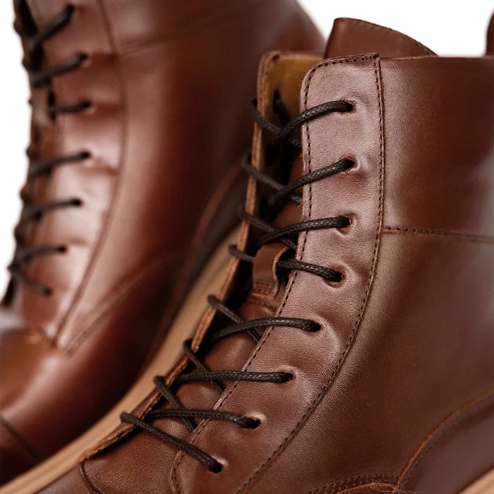 The Boot by Amberjack in Chestnut Brown Leather - Leather detail image