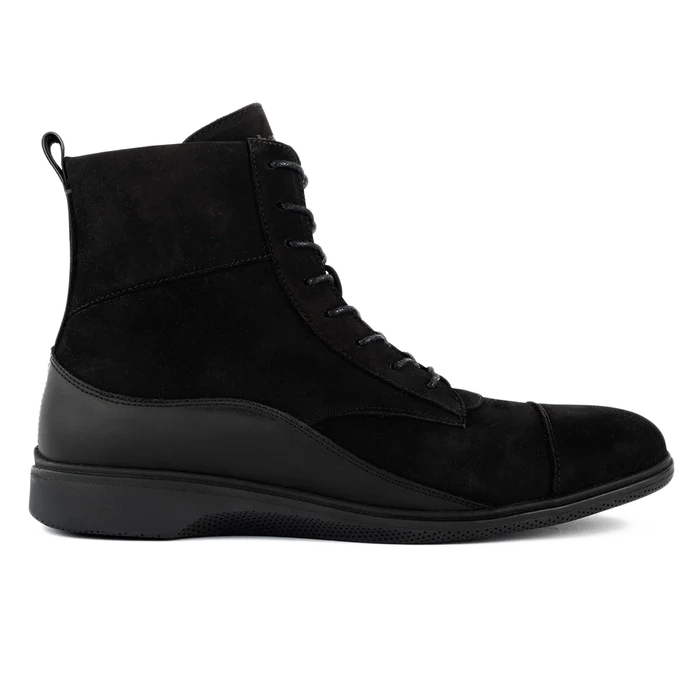 The Boot by Amberjack in Midnight Black Nubuck - Lateral Side View