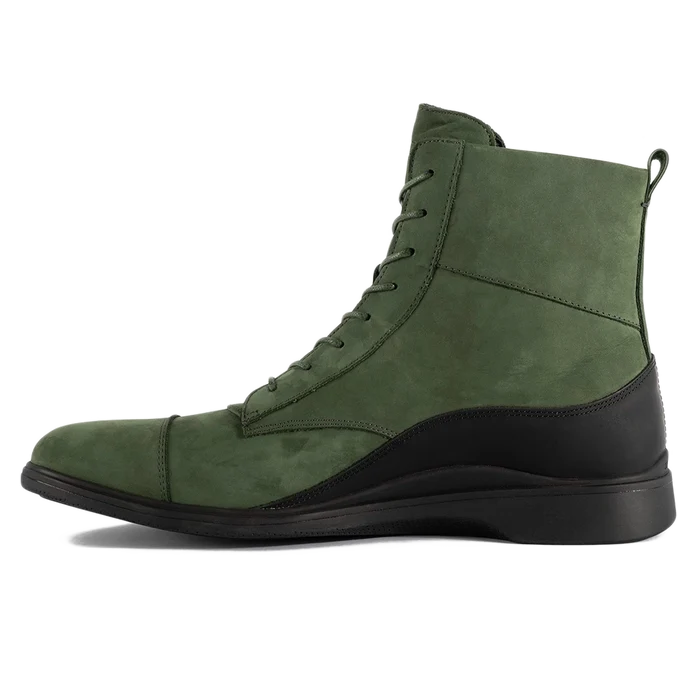 The Boot by Amberjack in Olive Green Nubuck Leather - Medial View