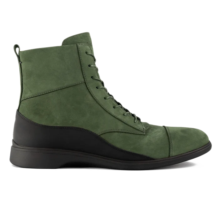 The Boot by Amberjack in Olive Green Nubuck Leather - Lateral View