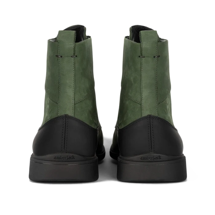 The Boot by Amberjack in Olive Green Nubuck Leather - Back Heel View