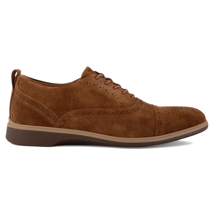 The Cap-Toe Dress Shoe by Amberjack in Grizzly Brown Suede - Lateral View
