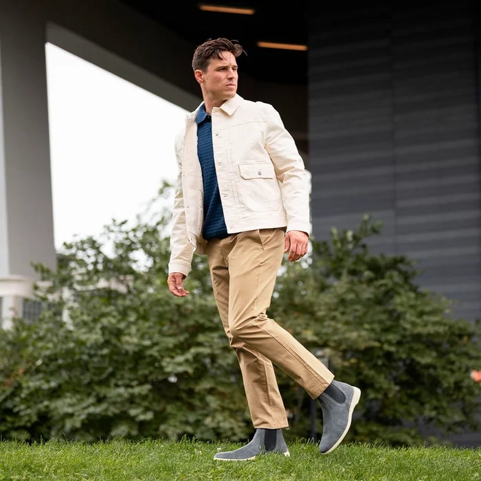 Model wearing The Chelsea Carbon paired with khaki pants
