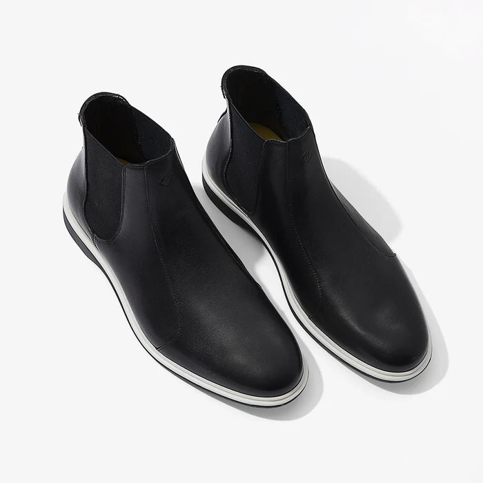 The Chelsea Boot by Amberjack in Onyx Black Leather - Three quarter angle view