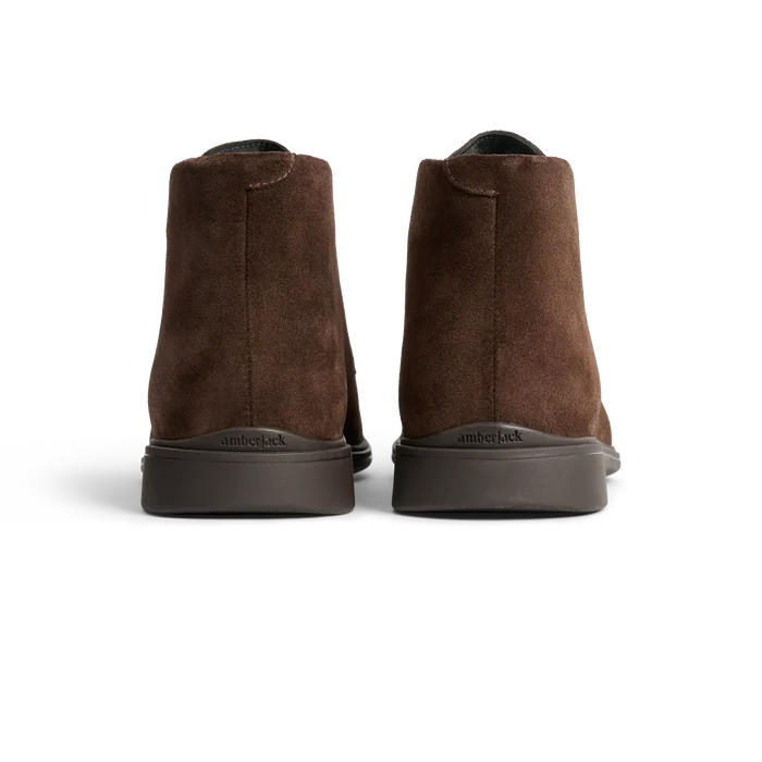 The Chukka in Walnut brown suede back heel view