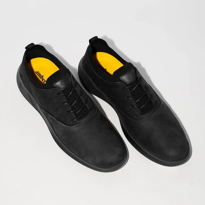 The Hybrid in Midnight Black Nubuck by Amberjack - Three Quarter Angle