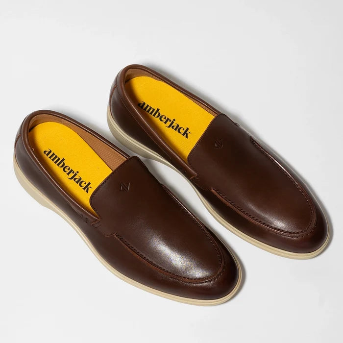 The Loafer in Chestnut & Cream Brown by Amberjack - Three Quarter Angle
