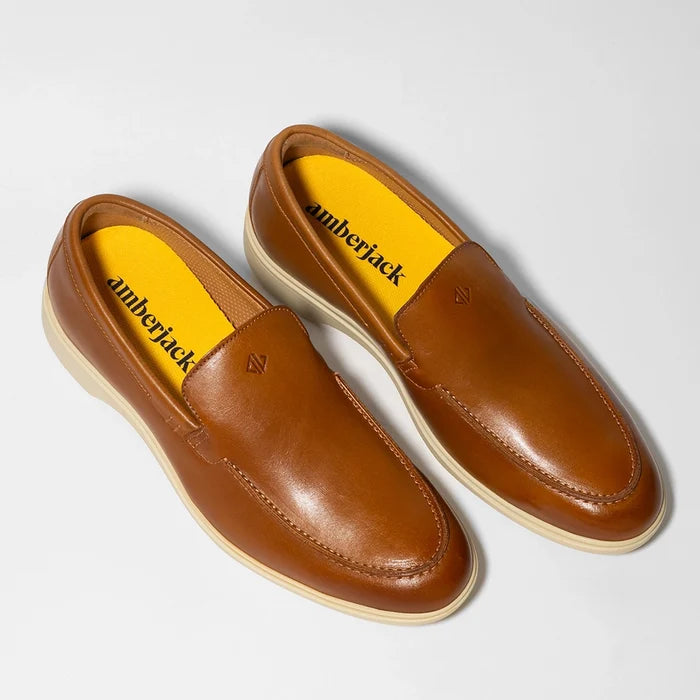 The Loafer by Amberjack in Honey & Cream Tan Leather - Three Quarter Angle