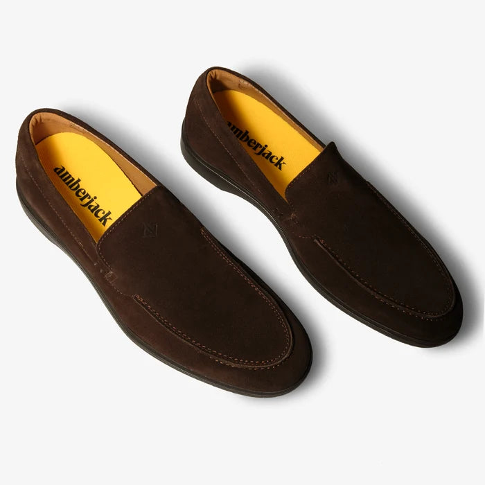 The Loafer by Amberjack in Walnut brown suede - 3/4 View