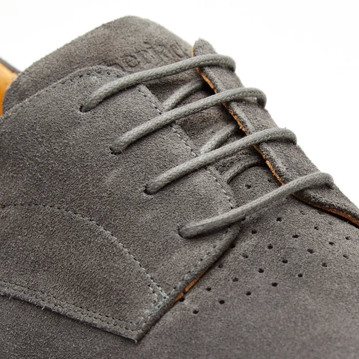 The Original Dress Shoe by Amberjack in Carbon Grey Suede - closeup detail picture of Italian suede