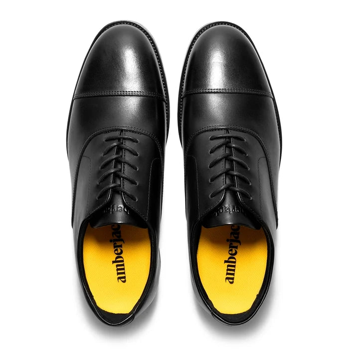 The Regent Obsidian black full-grain leather by Amberjack - Top Down View